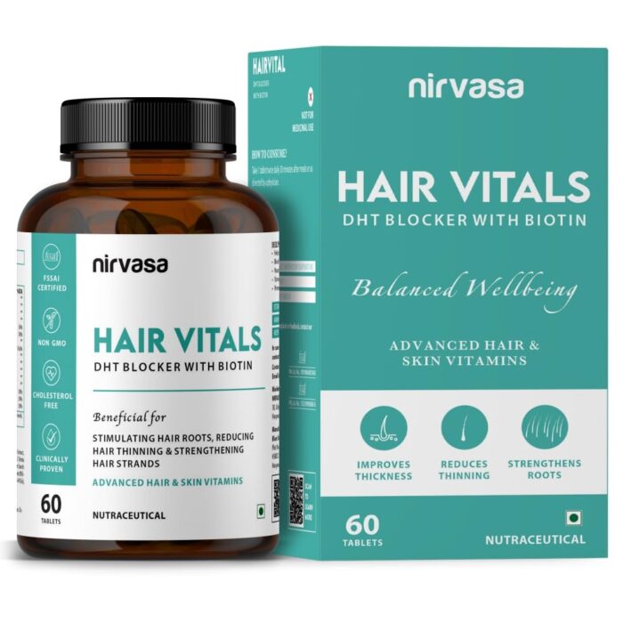 Nirvasa Hair Vitals DHT Blocker with Biotin Tablets- Hair Suppliment with Beta-Sitosterol | Hair Vitamins for Men & Women - 60 Tablets