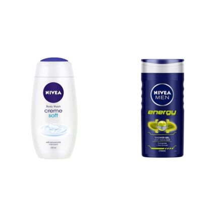 Nivea Shower Gel, Crème Soft Body Wash For Women, 250ml & Men Body Wash, Energy With Mint Extracts, Shower Gel For Body, Face & Hair, 250ml