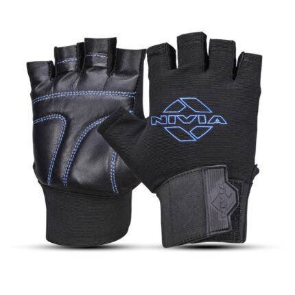 Nivia Scorpion Gym Glove | Gym Gloves for Men and Women | Elastic Wrist Wrap | 1/2 Finger Durable Gym Glove (Black/Blue, M)