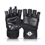 Nivia Venom Sports Gloves/Genuine Leather with Neoprene Strap/Impact Foam for Palm Protection/Half Finger Length Weight Lifting Gloves - Large (Black)