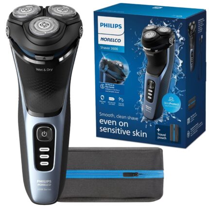 Norelco Male Philips Shaver 3600, Rechargeable Wet & Dry Electric Shaver With Pop-Up Trimmer And Storage Pouch, S3243/91, Blue