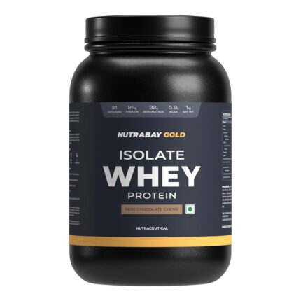Nutrabay Gold Whey Protein Isolate Powder - 1kg, Rich Chocolate Creme | 25g Protein, 5.9g BCAA | Easy to Digest | NABL Lab Tested | Muscle Growth & Recovery | Rich in Glutamic Acid | For Men & Women