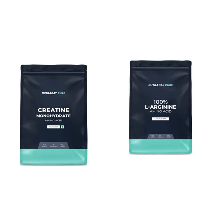 Nutrabay Pure Micronised Creatine Monohydrate - 250g, Unflavoured & Pure 100% L-Arginine Powder - Muscle Building Amino Acid, Faster Recovery, Reduce Fatigue & Build Endurance - 250g Unflavoured