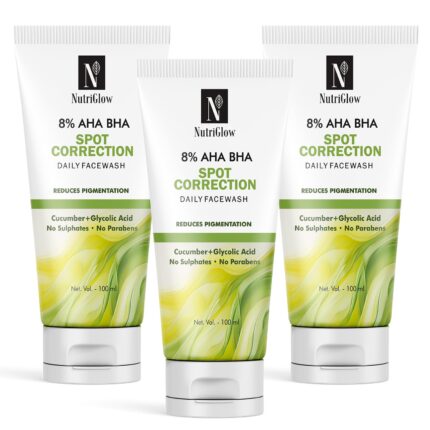 NutriGlow 8% AHA BHA Spot Correction Daily Face Wash, Gentle Exfoliating Formula, All Skin Types For Men And Women (100ml) Pack of 3