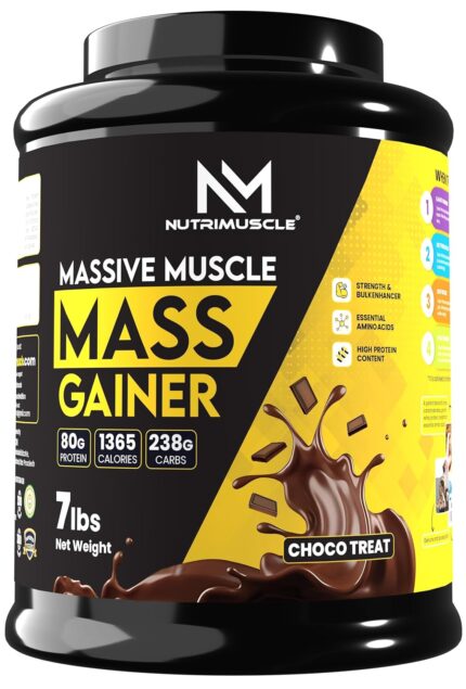 Nutrimuscle Massive Muscle Mass Gainer - 7 lbs - 3.18 Kgs - Choco Treat (Chocolate) Flavour - for Mass, Muscle, Power & Strength Gain -Contains CREATINE MONOHYDRATE - High protein Gainer