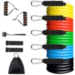 OLAHRAGA Resistance Bands Set with Door Anchor, Five Band, Foam Handles, Ankle Strap, and Carrying Bag for Men, Women(Multi-Color)