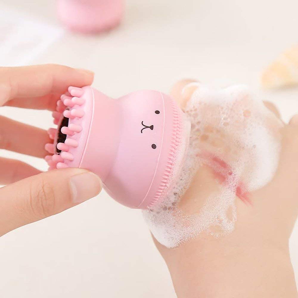 ONICORN 1 Pcs Facial Cleansing Brush, Cute Octopus Design Silicone Manual Cleaning Brush, for Deep Cleansing, Gentle Exfoliating, Skin Massaging, for All Type of Skin(Pink).