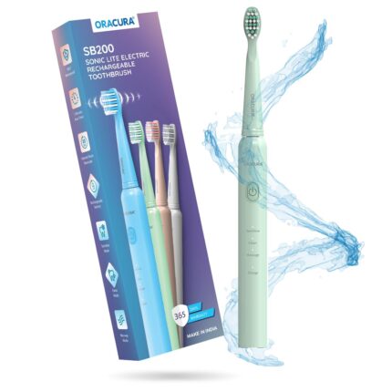 ORACURA SB200 Green Electric Toothbrush for Men & Women, 1 Year Warranty, 36,000 strokes/min, 3 Modes, IPX7 Waterproof, 25 Days Charging Time Cycle, 2 Mins Auto-Timer