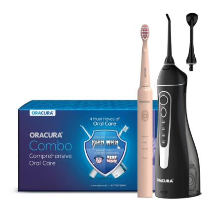 ORACURA® Daily Care Combo OC200 Smart PLUS Water Flosser®Black & SB200 Sonic Lite Electric Rechargeable Toothbrush Peach