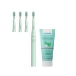 ORACURA® SB100 Green Sonic Electric Toothbrush for Men & Women + Remineralisation Natural Toothpaste (Aloe Vera) + Smart Sonic Electric Tooth Brush with 3 Brush Heads