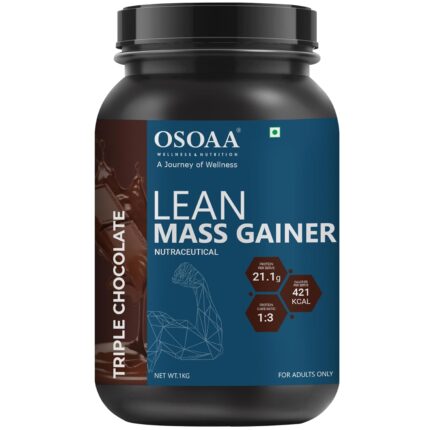 OSOAA Lean Mass Gainer 1Kg |(Triple Chocolate) | With 3g Creatine & 21g Protein | 420 Calories & 21G Protein | Added Digestive Enzymes | 28 Added Vitamins