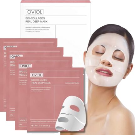 OVIOL Collagen Face Mask Pack of 4 Overnight Pack of 4 Deep Collagen Night Mask Korean Glass Skin Hydrogel Mask for Deep Hydration, Anti-Aging & Pore Minimizing | | Hyaluronic Acid, Niacinamide, Vitamin E (34g)(4 pack)