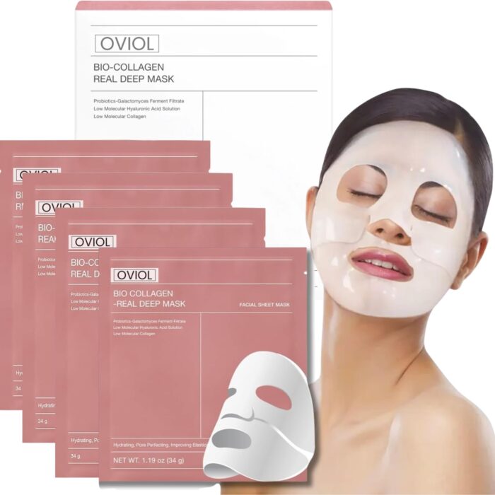 OVIOL Collagen Face Mask Pack of 4 Overnight Pack of 4 Deep Collagen Night Mask Korean Glass Skin Hydrogel Mask for Deep Hydration, Anti-Aging & Pore Minimizing | | Hyaluronic Acid, Niacinamide, Vitamin E (34g)(4 pack)