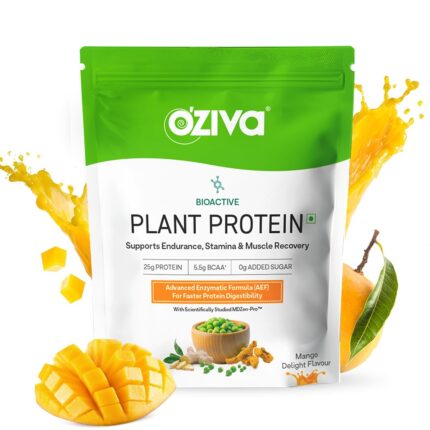 OZiva Bioactive Plant Protein (Mango), 1kg | 25g Protein,5.5 BCAA| Pea Isolate| Plant based Protein Powder for Women & Men | Essential Amino Acids| Vegan Protein supplement, Clean, Sugar free