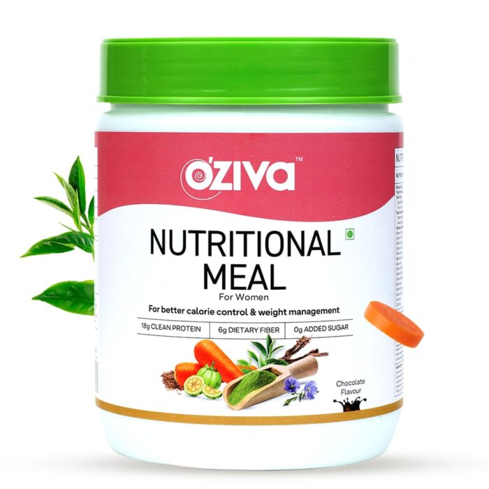 OZiva Nutritional Meal for Women | Meal Replacement Shake for Weight Management, Calorie Control & Metabolism | 18 g Protein, 6.4g Dietary Fibre, Ashwagandha, Tulsi | Chocolate 453 g