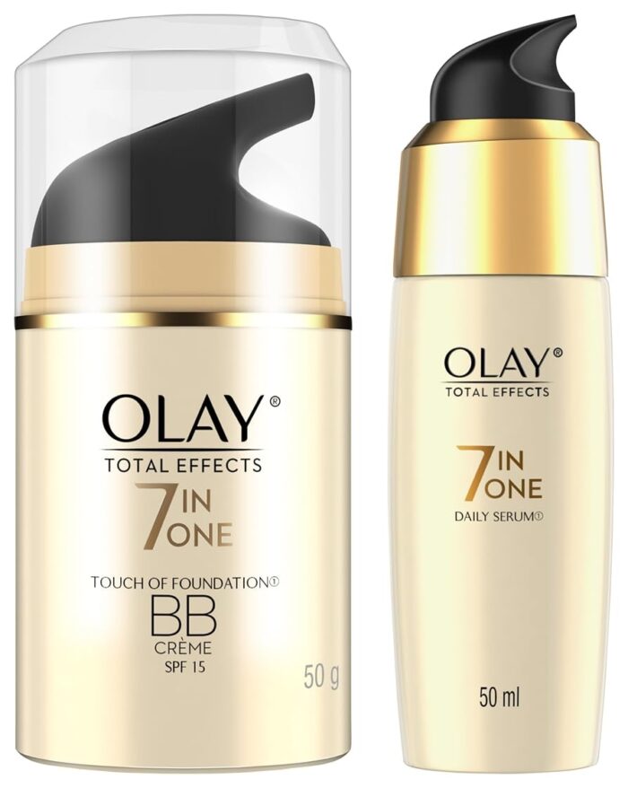 Olay Serum Total Effects 7 in 1, Anti-Ageing Smoothing Serum, 50 ml And Olay Day Cream Total Effects 7 in 1 BB Cream SPF 15, 50g
