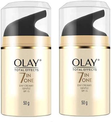 Olay Total Effects 7 in 1 Anti-Ageing Face Moisturizer, Vitamin B3 & E, 50g | Reduces Wrinkles, Evens Tone, Hydrates Skin (50g (pack of 2), Gentle spf 15)