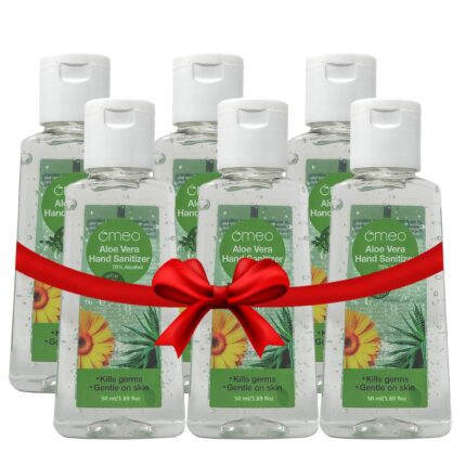 Omeo Aloe Vera Hand Sanitizer Gel-50ML (Pack of 6) - 99.99% Effective Against Germs | 70% Alcohol Based Premium Hand Sanitizer Gel, Skin Friendly, Safe for Kids, Anti Bacterial, Germ-Free Protection & Rinse-free from All Infection Causing Germs