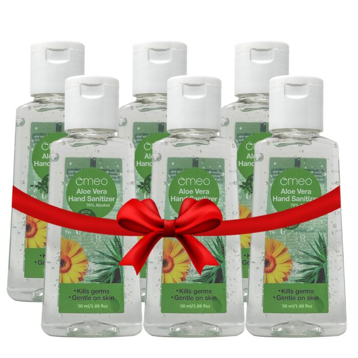 Omeo Aloe Vera Hand Sanitizer Gel-50ML (Pack of 6) - 99.99% Effective Against Germs | 70% Alcohol Based Premium Hand Sanitizer Gel, Skin Friendly, Safe for Kids, Anti Bacterial, Germ-Free Protection & Rinse-free from All Infection Causing Germs