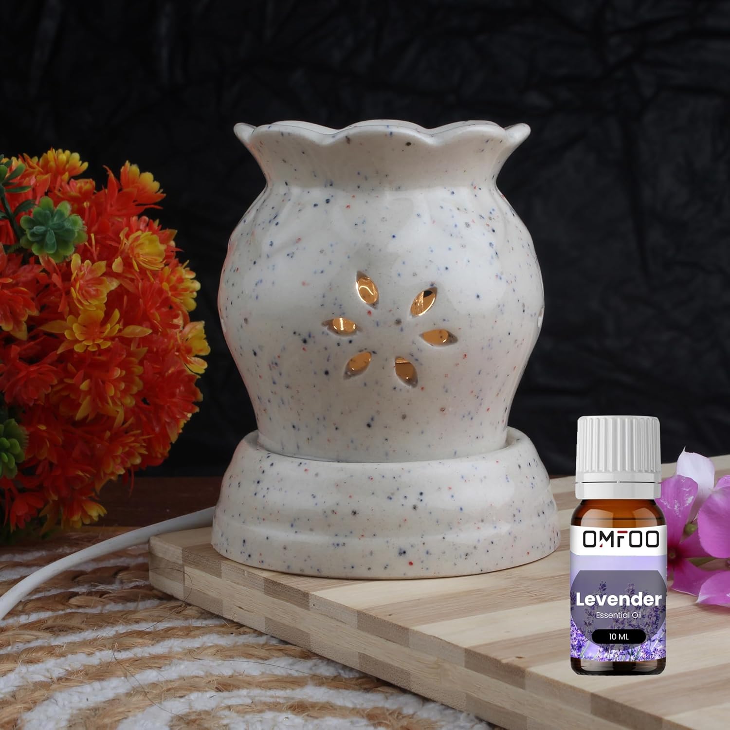 Omfoo Decor Ceramic Electric Diffuser for Aromatherphy Air Freshner Oil Burner Diffuser 10ml Fragrance Oil Decorative Gifting Item for Home & Office, SPA, Shop, Hotal, Bathroom (Lavender)