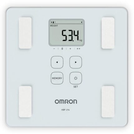 Omron HBF 214 Digital Full Body Composition Monitor with 4 User & Guest Mode Feature to Monitor BMI, Body Age, Vesceral Fat Level, Body Fat & Skeletal Muscle Percentage (White)