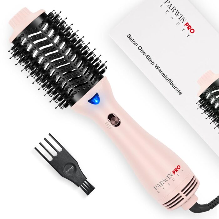 One-Step Hot Air Brush, PARWIN PRO BEAUTY Round Brush Blow Dryer, 4-in-1 Oval Hair Dryer Curling Brush, Ion Hair Dryer Brush, Round Brush for Drying, Straightening and Volume, 1000 Watt (Pink)