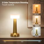 One94Store Bar Gold Metal LED Table Lamp Rechargeable with Touch Sensor, 3 Levels Brightness, Cozy Warm Lighting - Ideal Bedside Lamp or Night Light for Kids Nursery, Room Decor, Cafe & Restaurant
