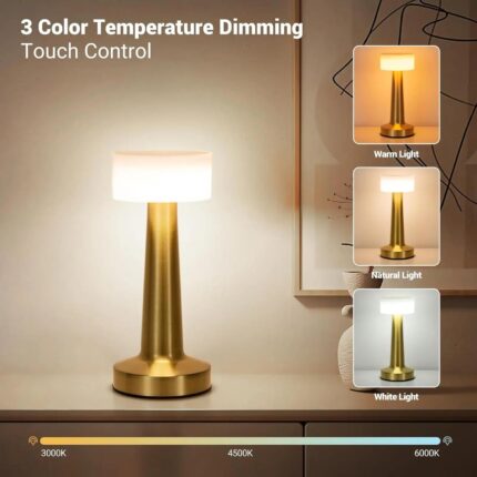 One94Store Bar Gold Metal LED Table Lamp Rechargeable with Touch Sensor, 3 Levels Brightness, Cozy Warm Lighting - Ideal Bedside Lamp or Night Light for Kids Nursery, Room Decor, Cafe & Restaurant