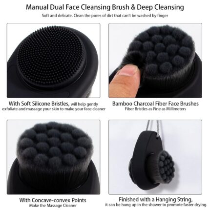 Ooloveminso 2 in 1 Facial Cleansing Brush, 2 pcs Manual Face Brushes for Cleansing and Exfoliating, Face Scrubber to Massage, Deep Pore Exfoliation, Makeup Remove and Skin Care with Soft Bristles