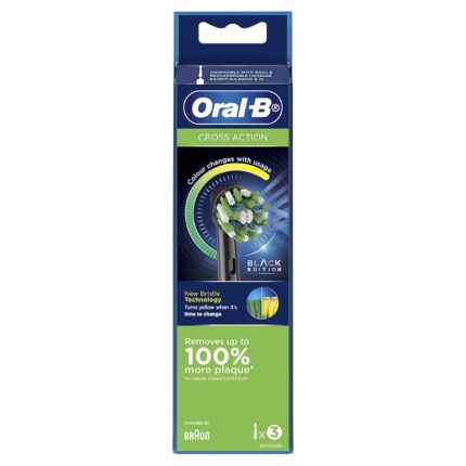 Oral-B Cross Action Electric Toothbrush Replacement Brush Heads, Black, 3 Count (Pack of 1)