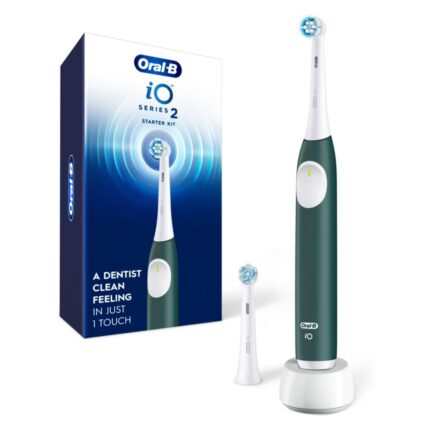 Oral-B Io Series 2 Rechargeable Electric Powered Adult Toothbrush Starter Kit, Forest Green With 2 Brush Heads - Automatic Pressure Sensor To Protect Gums - 3 Modes - 2 Min Timer