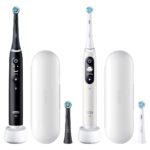 Oral-B Io Ultimate Clean Rechargeable Automatic Kid Toothbrush 2-Set Incl. 2 Handles, 2 Chargers, 4 Brush Heads, 2 Travel Cases & Bluetooth (Black + White)