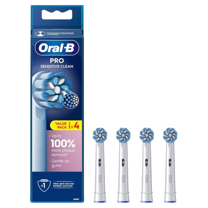 Oral-B Pro Sensitive Clean Electric Toothbrush Head, X-Shaped & Extra Soft Bristles For Gentle Brushing & Plaque Removal, Pack of 4 Toothbrush Heads, White
