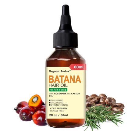 Organic Indus Batana Hair Oil | Natural Blend of Batana, Rosemary & Castor Oil for Hair & Scalp Care, Nourishment, Strength, Shine, Dry Scalp, Split Ends & Healthy-Looking Hair | 60ml (Pack of 1)