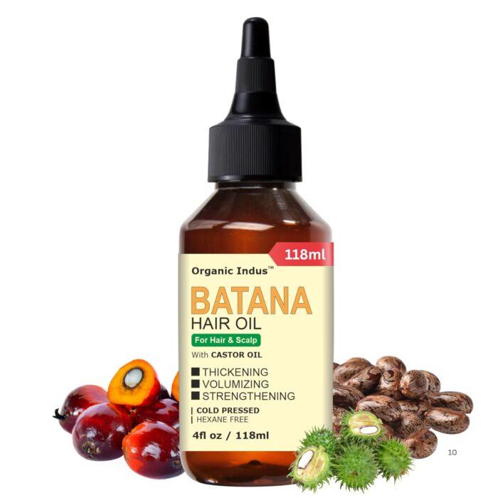 Organic Indus Batana Hair Oil for Hair, Scalp, Eyebrows & Lashes | Natural Blend of Batana & Castor Oil | Moisturizing, Nourishing, Non-Greasy Hair Care for Softness & Shine | 118ml (Pack of 1)