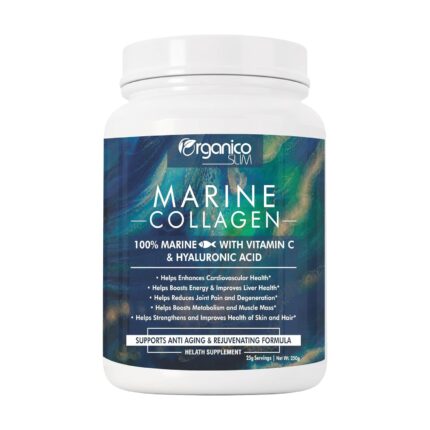 Organicoslim Marine Collagen Powder with Vitamin C & Hyaluronic Acid | For Hair and Skin Health | Metabolism Booster and for Muscle Health | 250 gm