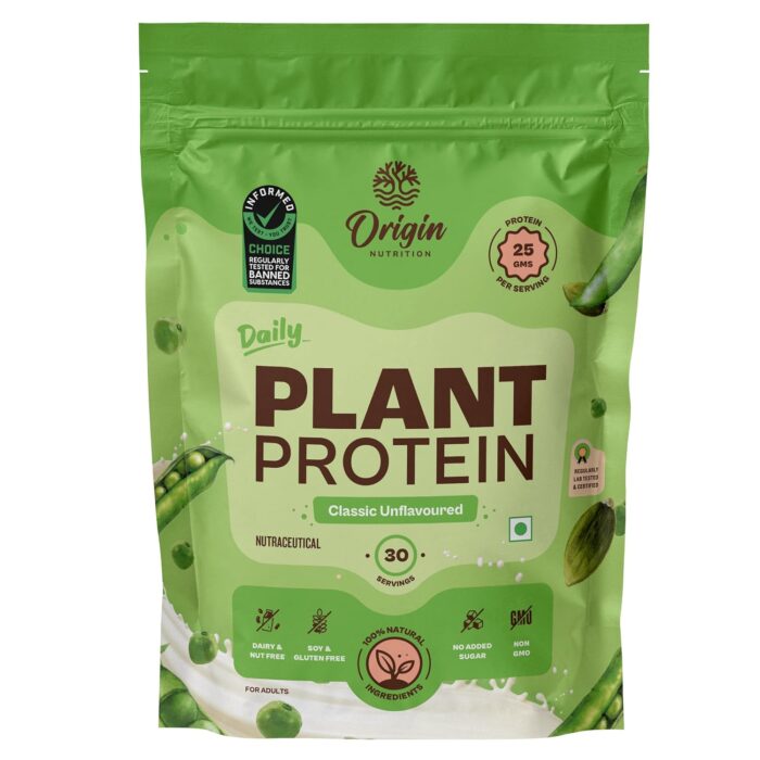 Origin Nutrition 100% Natural Plant Protein Powder (Canadian Pea Protein Isolate & Pumpkin Seed) Easy to Digest Unflavoured with 25g Plant Based Protein,975gm
