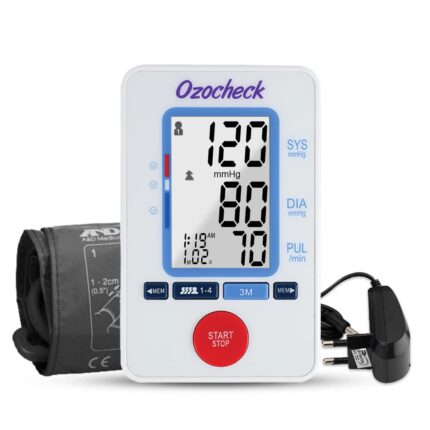 Ozocheck Fully Automatic Digital Blood Pressure and Pulse Rate Monitor For Accurate Results along with batteries and Free Adapter BP1318 Bp Monitor (White)