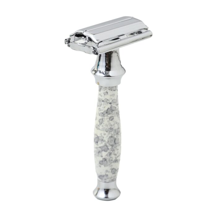 PEARL Shaving Double Edge Butterfly Safety Razor Ss-95(Marble White) Made With Brass Metal-Best Shaving Razor For Men|Classic&Traditional Shaving Kit|Premium Blade Razors For Father's Day Gift Option