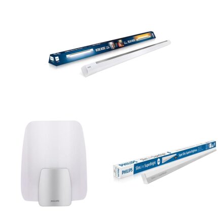 PHILIPS 20W+20W Twinglow LED Batten (White & Yellow) Comet Indoor Wall Lamp B22 (Bulb Not Included) & 25W LED Slimline Batten (Cool Day Light)