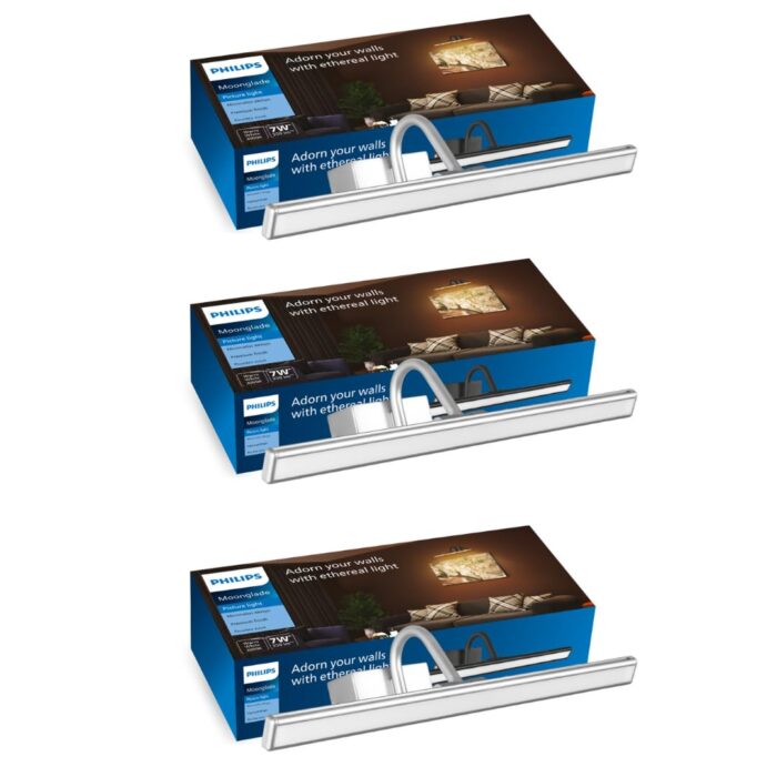 PHILIPS 7-Watts Moonglade Silver Picture Light | Picture Light For Display | Warm White | Pack of 3