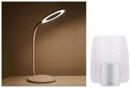 PHILIPS Orbit 5W Colour Changing LED Table Lamp - Warm to Natural to Cool White, Rechargeable, Touch Controlled With Non-Rechargeable Comet Wall Light 30575 (White)