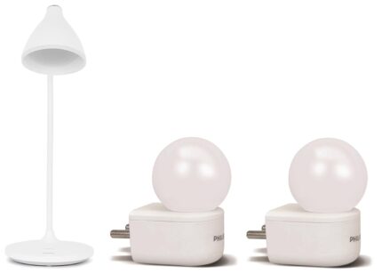 PHILIPS Sky 5W Rechargeable Touch Controlled LED Table Lamp | Desk Lamp with Brightness Control 0.5W LED White Bulb, Pack of 2