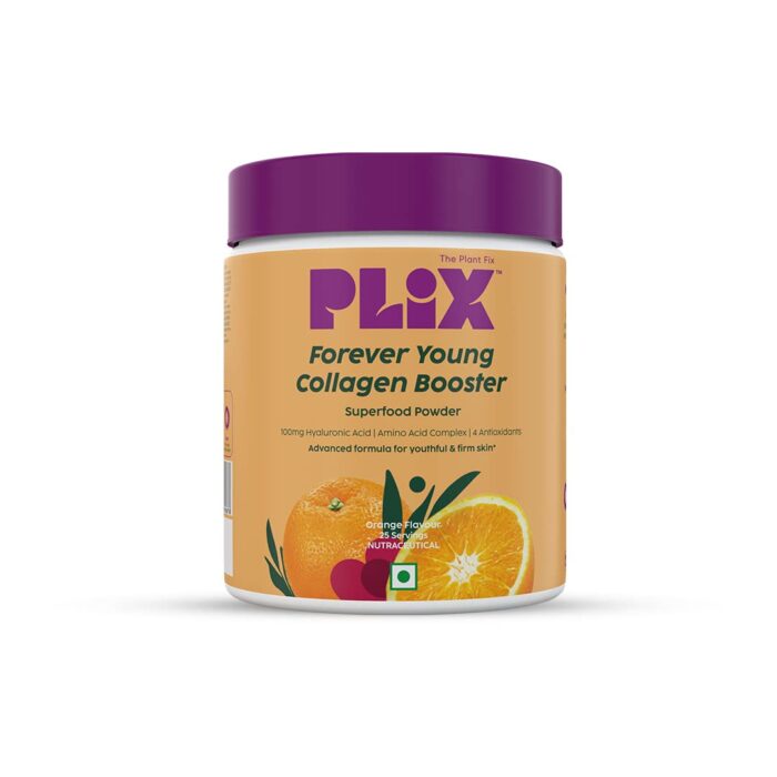 PLIX - THE PLANT FIX Collagen Supplement Powder To Support Skin Elasticity,Firmness & Youthful Glow|100% Plant-Based With Hyaluronic Acid & Vitamin C|For Women & Men|Orange Flavour,Pack Of 1,0.5 grams