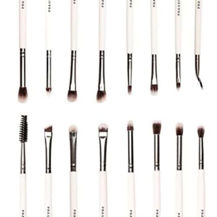 PRAUSH (Formerly Plume) 15 Pcs Professional Eye Brush Set With Marbelicious Makeup Pouch White