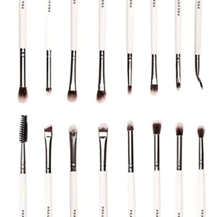 PRAUSH (Formerly Plume) 15 Pcs Professional Eye Brush Set With Marbelicious Makeup Pouch White