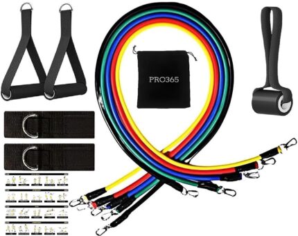 PRO365 11 in 1 Resistance Band Kit for Home Exercises, Stretching, Toning Tube Kit with Foam Handles, Door Anchor (Ankle Strap, Carrying Bag, Exercise Manual Included)