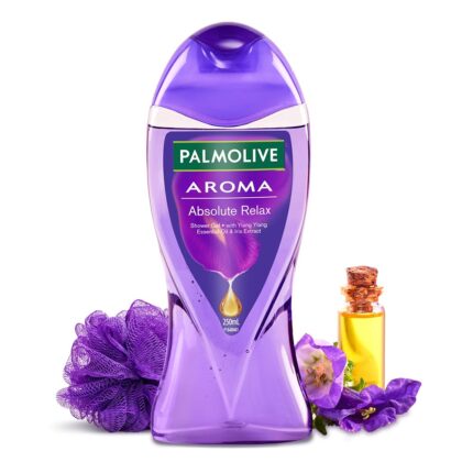 Palmolive Aroma Absolute Relax Body Wash, 250ml Shower Gel Single Bottle with a Free Loofah, 100% Natural Ylang Ylang Essential Oil & Iris Extracts for a Soft and Smooth Skin, pH Balanced Bodywash Free of Parabens & Silicones 