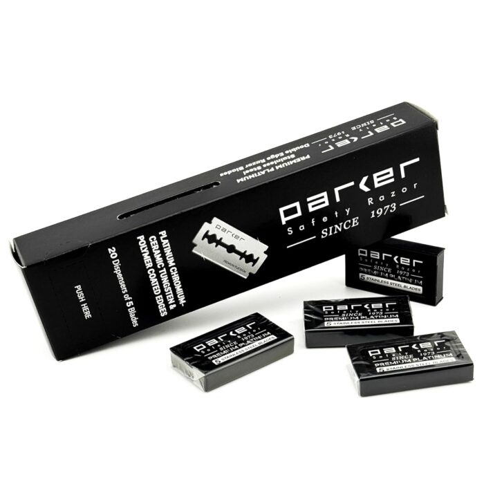 Parker 100 Count, Parker Safety Razor Double Edge Safety Razor Blades, Premium Platinum Stainless Steel Razor Blades with PTFE, Tungsten and Chromium Coated Edges for Smooth, and Comfortable Shaves