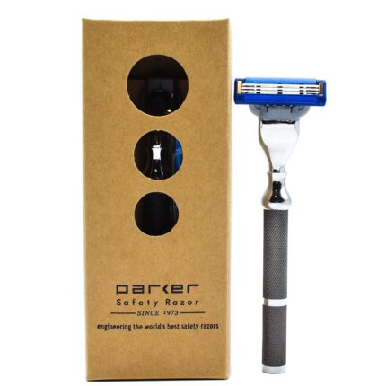 Parker 42M Heavyweight All-Metal Triple Blade Razor – Shaving Razor with Brass Frame + Deluxe Textured Graphite Handle – One Gillette Mach 3 Razor Blade Included